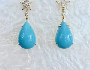 18k Yellow Gold Turquoise and Diamond Earrings