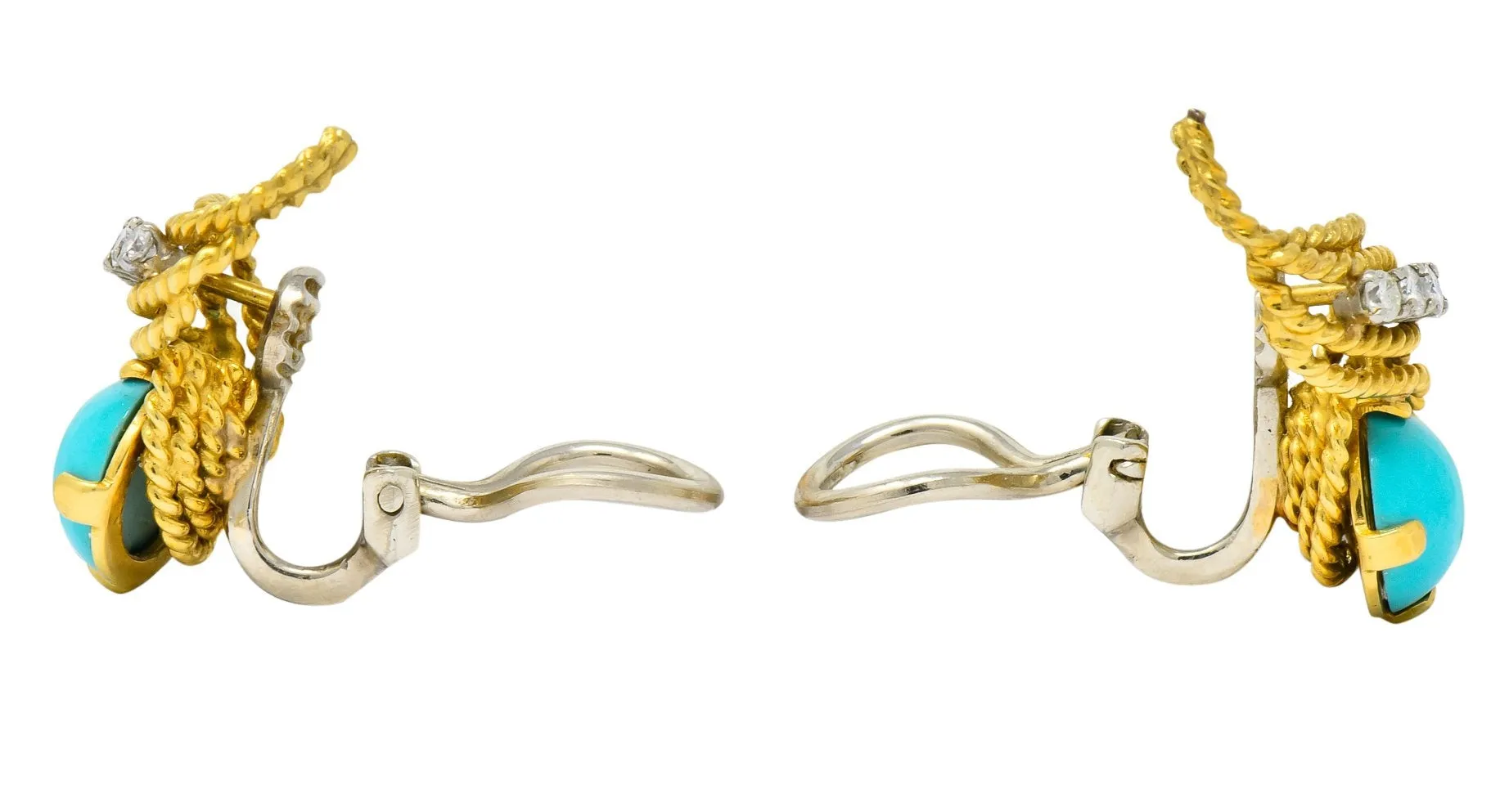 1970's Diamond Turquoise 18 Karat Gold Ear-Clip Earrings