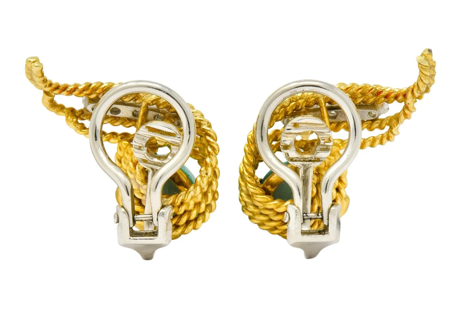 1970's Diamond Turquoise 18 Karat Gold Ear-Clip Earrings