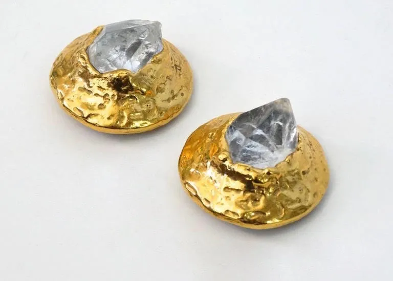 1970s Yves Saint Laurent Raw Quartz Clip Earrings
