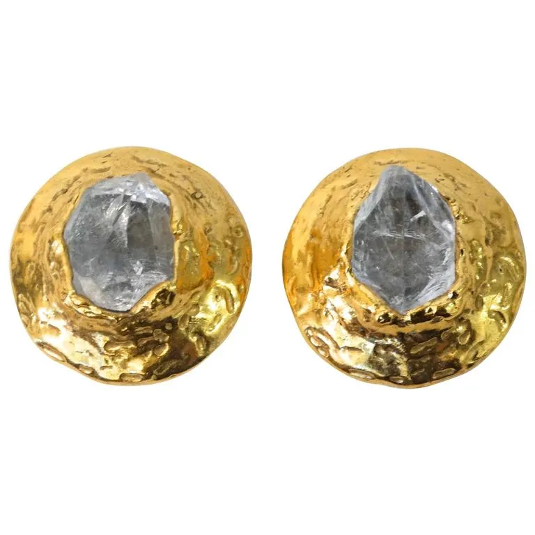 1970s Yves Saint Laurent Raw Quartz Clip Earrings