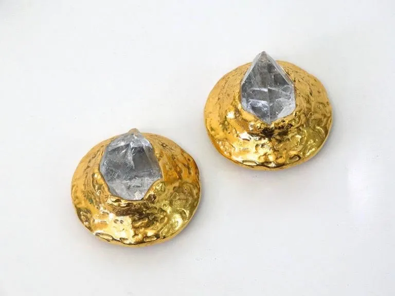 1970s Yves Saint Laurent Raw Quartz Clip Earrings