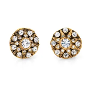 1984 Vintage Chanel Star Crystal Earrings Round Clip On Yellow Gold Tone