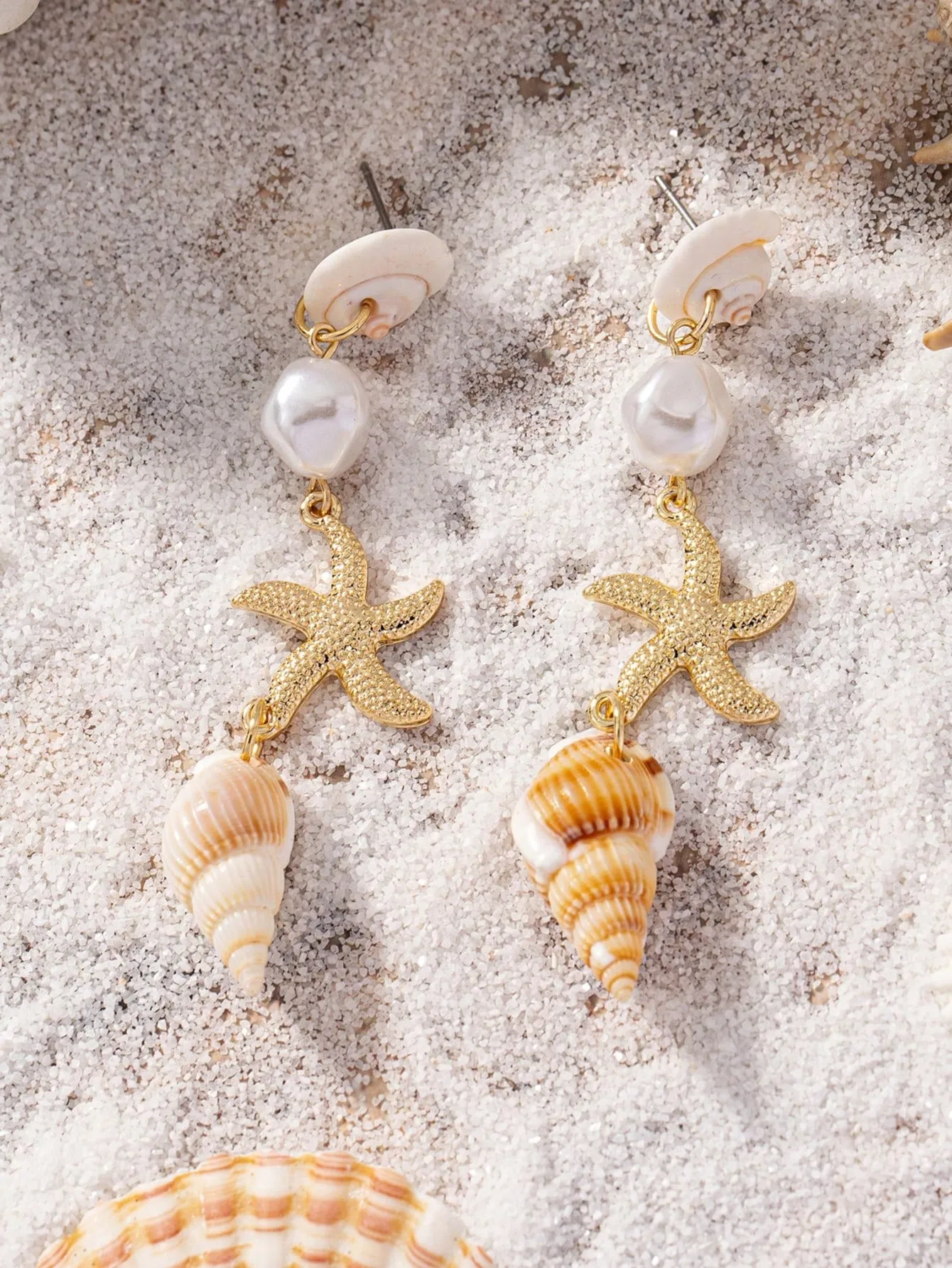 1Pair Sea Starfish Conch Shell Dangle Earrings