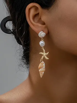 1Pair Sea Starfish Conch Shell Dangle Earrings