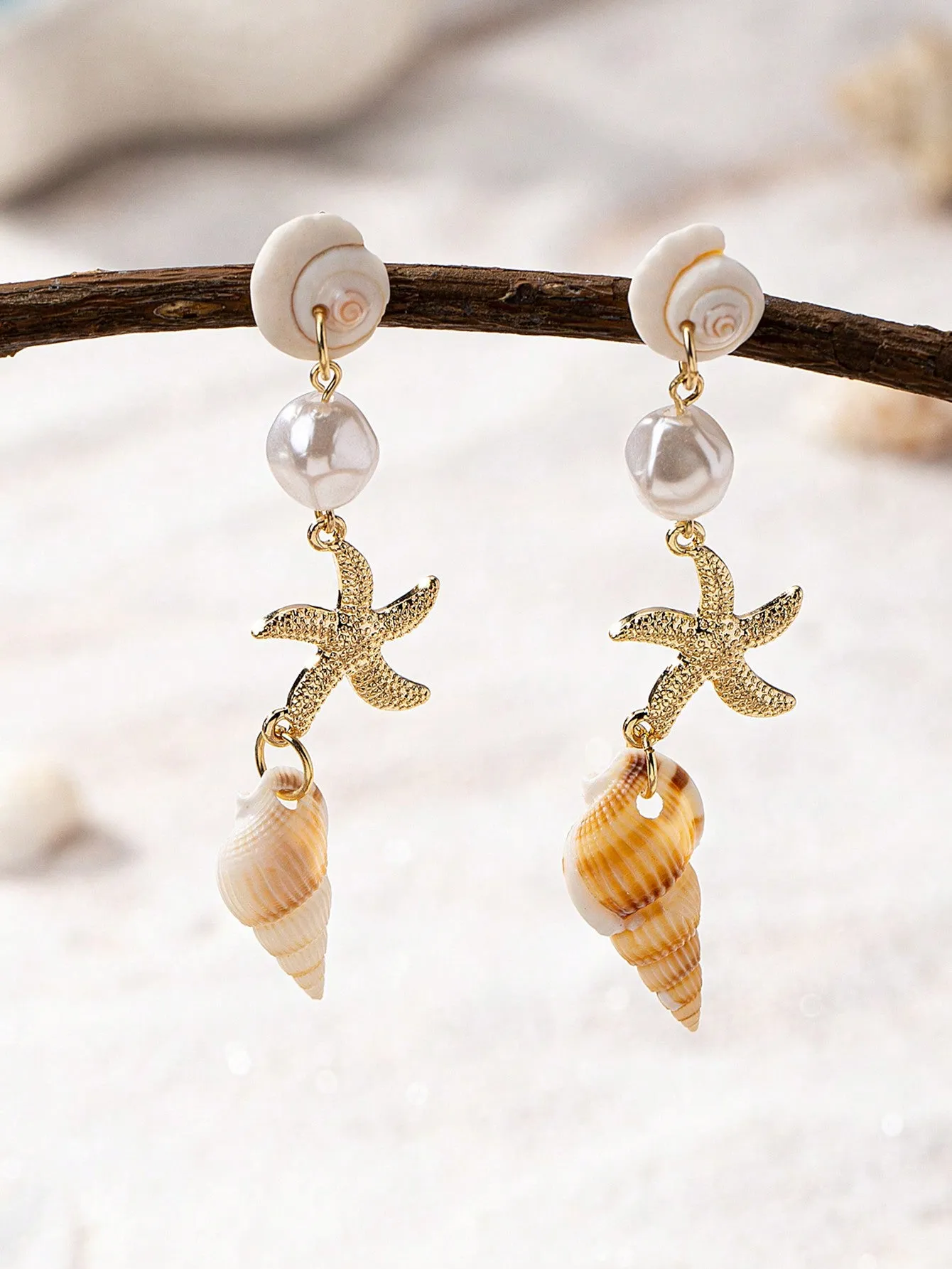 1Pair Sea Starfish Conch Shell Dangle Earrings