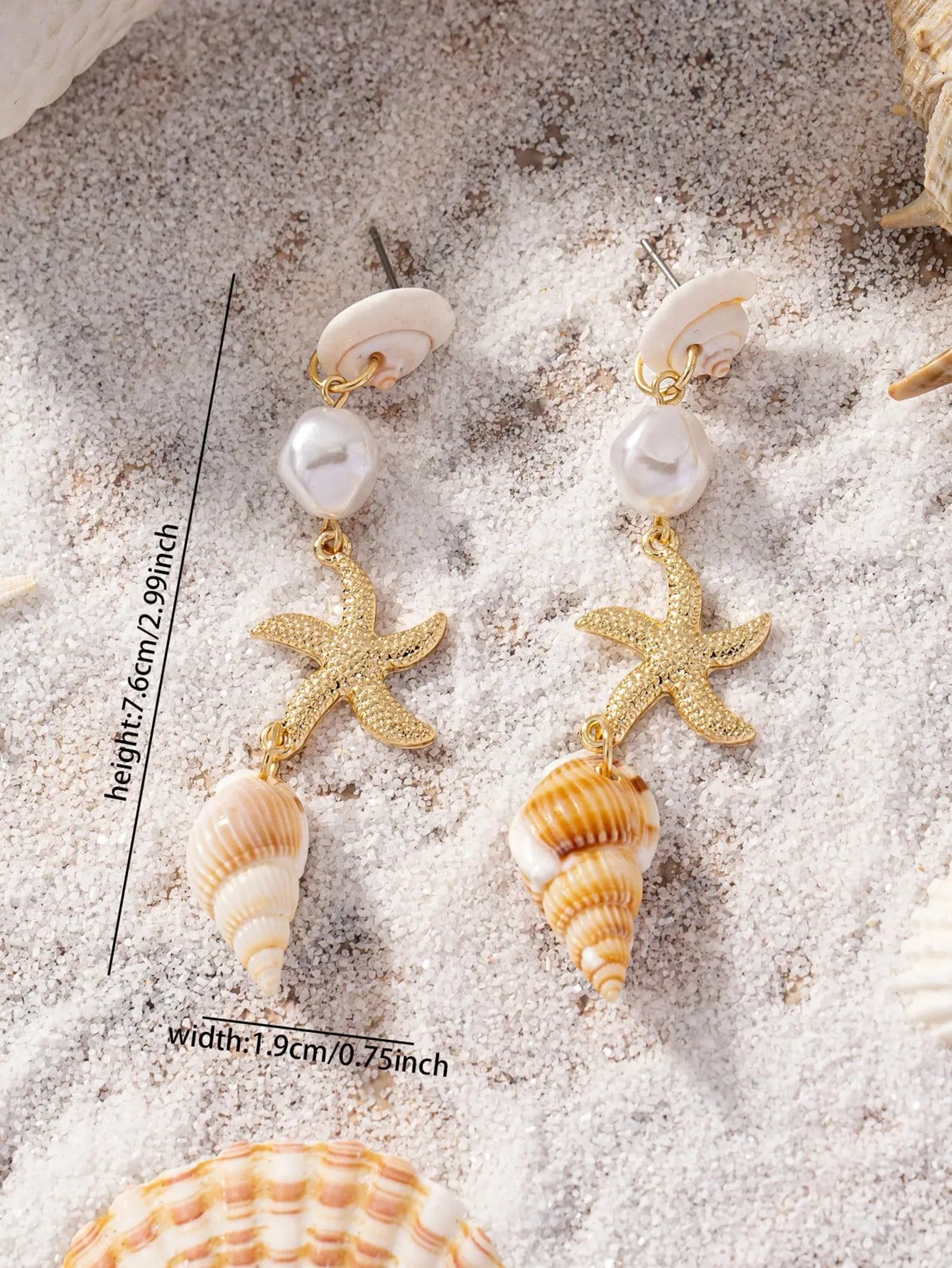 1Pair Sea Starfish Conch Shell Dangle Earrings