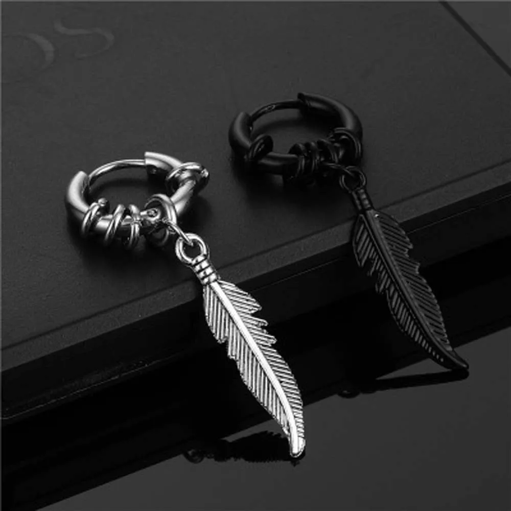 1PC Fashion Feather Pendant Hoop Earrings