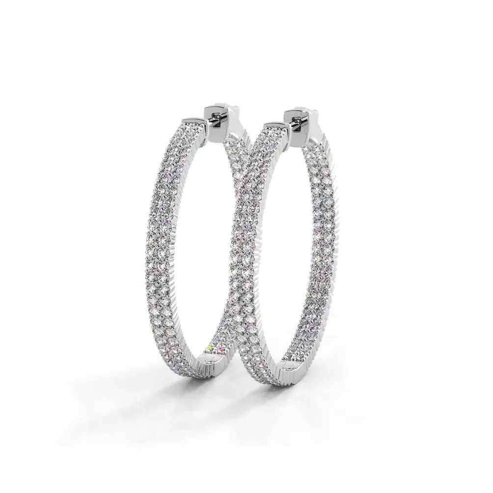 2.0 ctw. Double Row Inside Out Diamond Hoop Earrings Classic Shared Prong