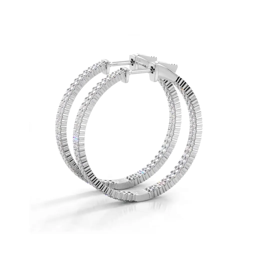 2.0 ctw. Double Row Inside Out Diamond Hoop Earrings Classic Shared Prong