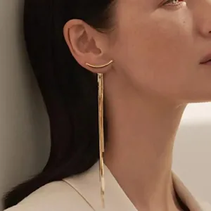 2021 Vintage Gold Color Bar Long Thread Tassel Drop Earrings for Women - Women Fashion Dangel Drop Earring for women