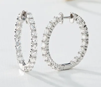 2.28 CTW DEW Round Moissanite Inside-Out Hoop Earrings in 14K White Gold