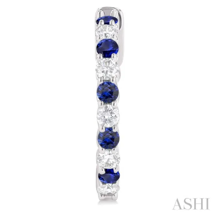 2.4 MM Round Cut Sapphire and 5/8 ctw Round Cut Diamond Precious Hoop Earring in 14K White Gold