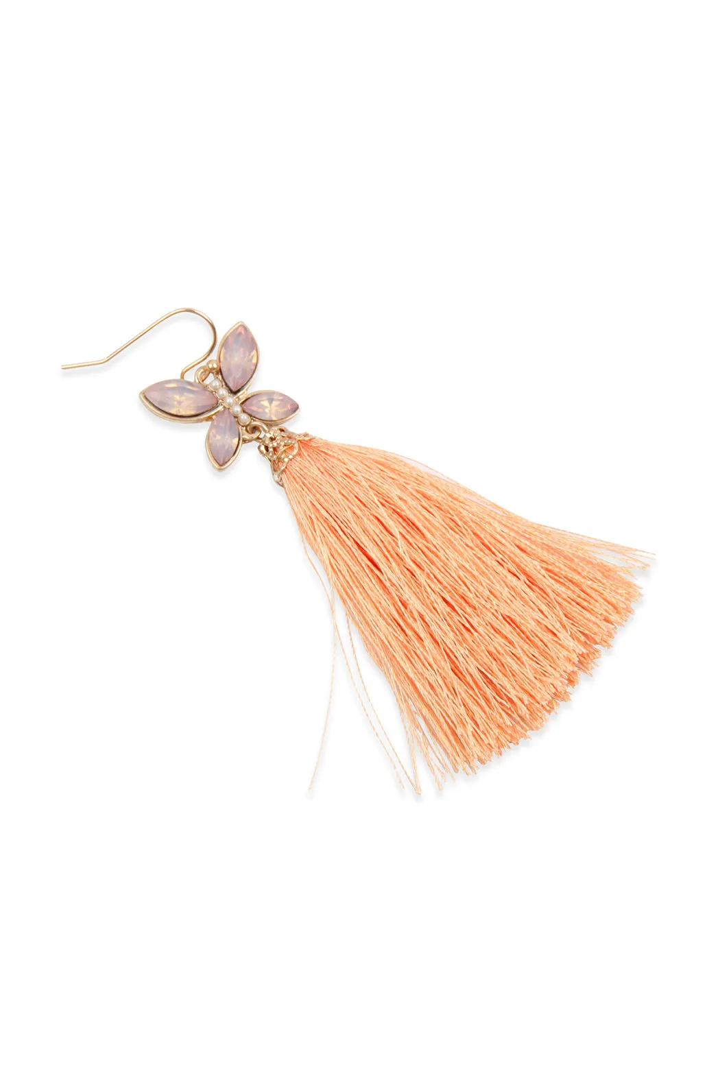 2.5" BEADED BUTTERFLY WITH TASSEL HOOK EARRINGS