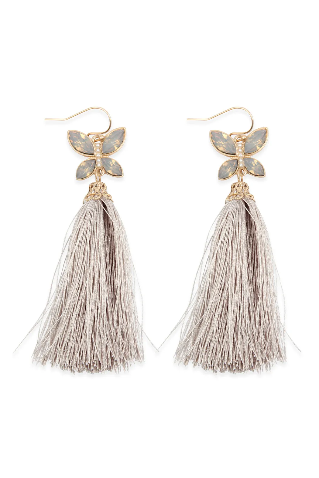 2.5" BEADED BUTTERFLY WITH TASSEL HOOK EARRINGS