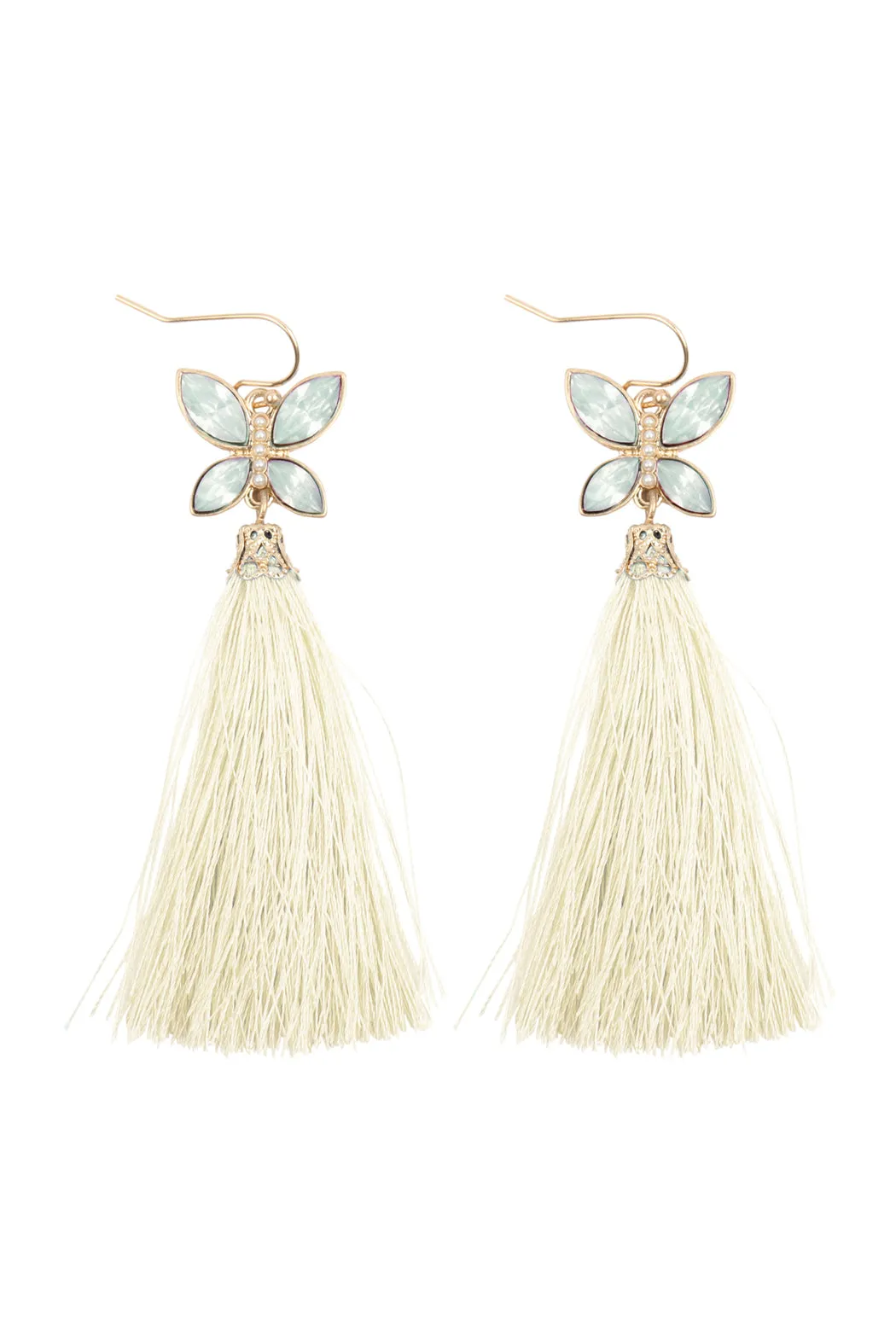 2.5" BEADED BUTTERFLY WITH TASSEL HOOK EARRINGS