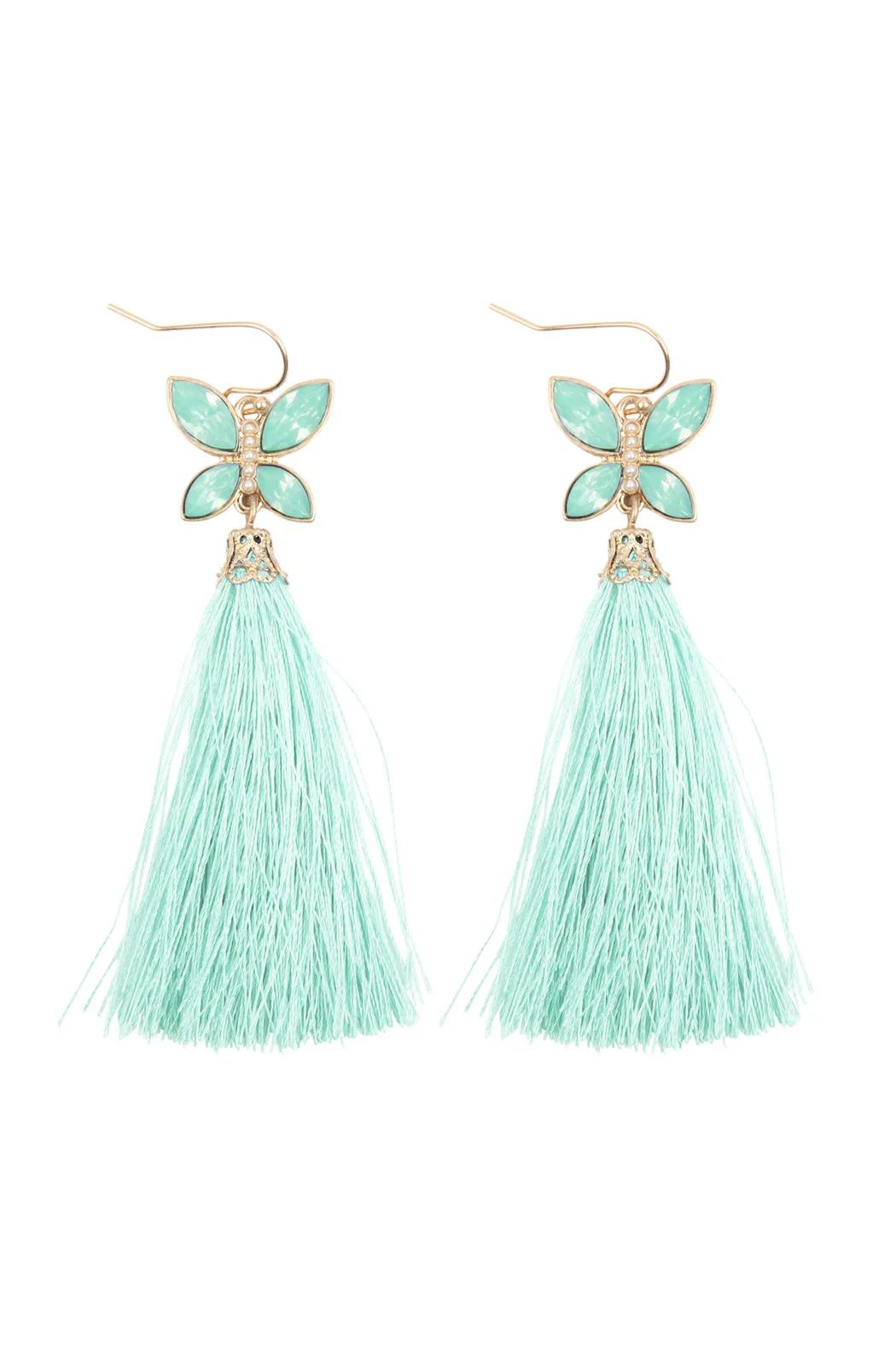 2.5" BEADED BUTTERFLY WITH TASSEL HOOK EARRINGS