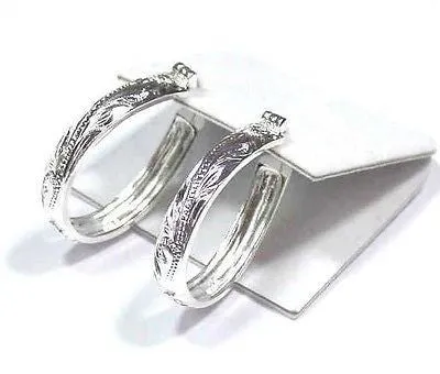 27MM SILVER HAWAIIAN PLUMERIA SCROLL OVAL HOOP EARRINGS
