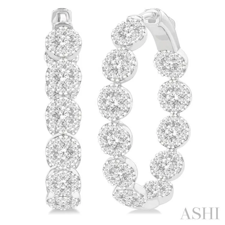 3 ctw Circular Link Lovebright In-Out Round Cut Diamond Hoop Earring in 14K White Gold