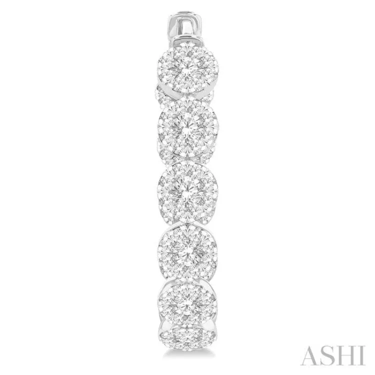 3 ctw Circular Link Lovebright In-Out Round Cut Diamond Hoop Earring in 14K White Gold