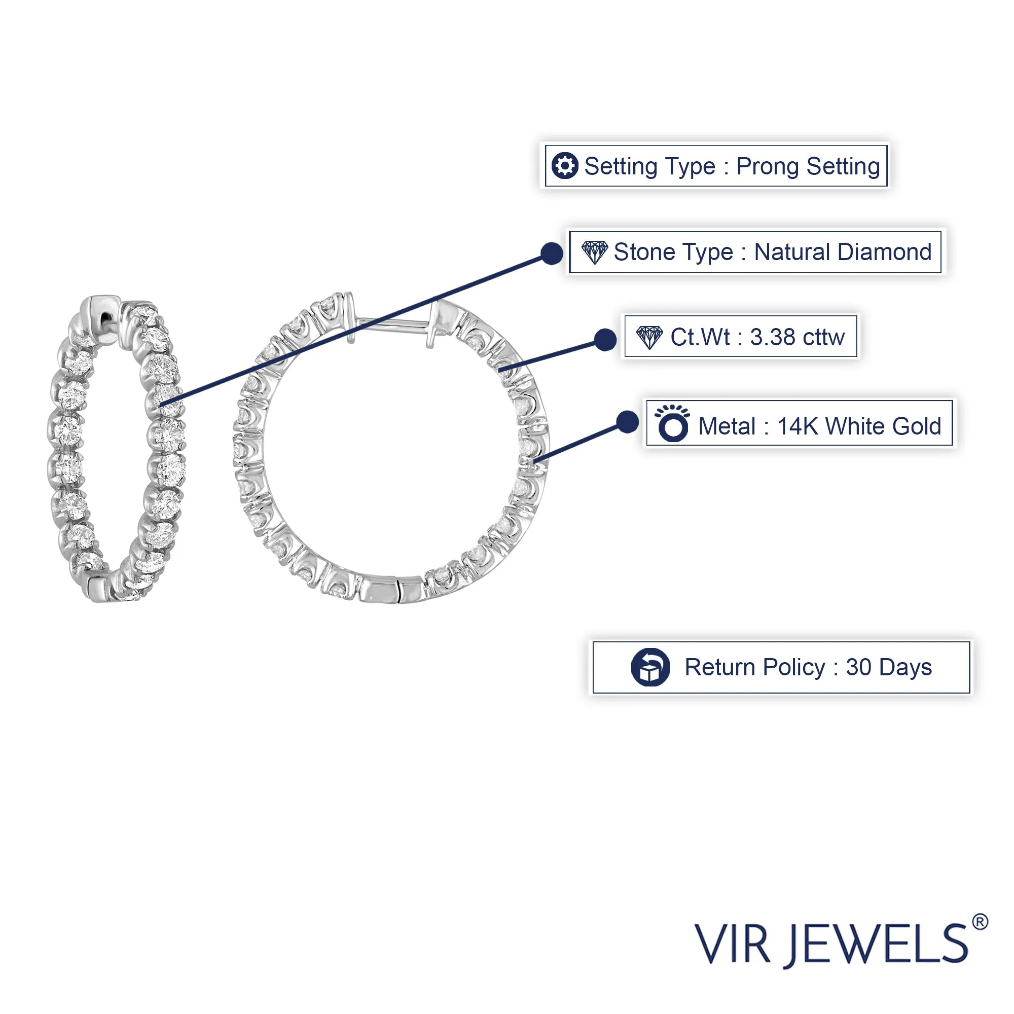 3.38 cttw Diamond Inside Out Hoop Earrings in 14K Gold