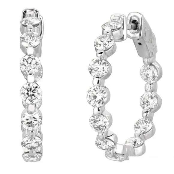 3.40 Carat Natural Diamond Hoop Earrings G SI 14K White Gold 15 pts each