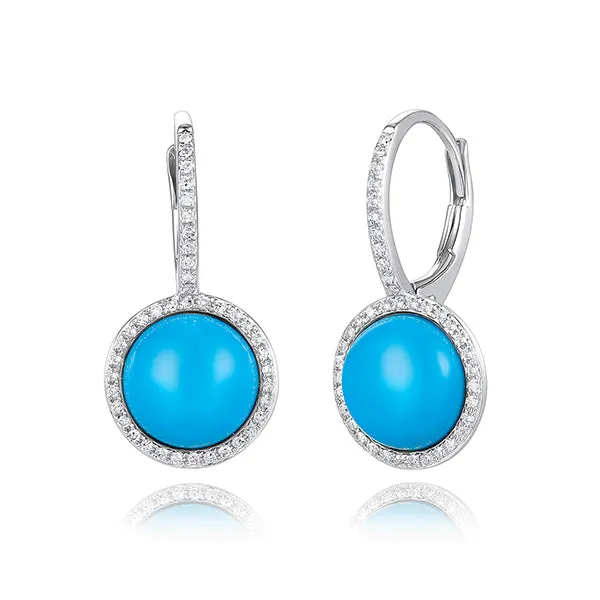 3.81 Carat Natural Diamond and Turquoise Earrings G SI 14K White Gold