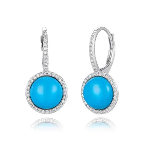 3.81 Carat Natural Diamond and Turquoise Earrings G SI 14K White Gold