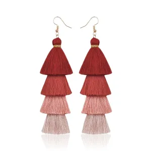 4 Layer Red Pink Valentine's Day Tassel Earrings