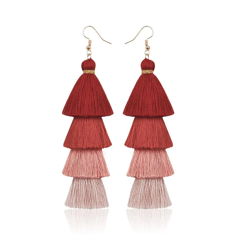 4 Layer Red Pink Valentine's Day Tassel Earrings