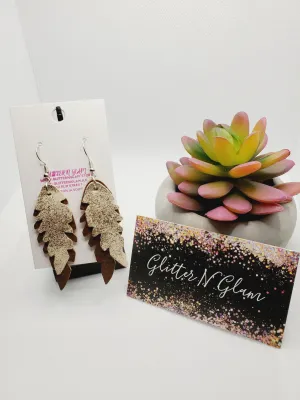 441 Ivory/Brown Feather Dangle Earrings