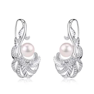 7-8mm Freshwater Pearl & Feather Earrings