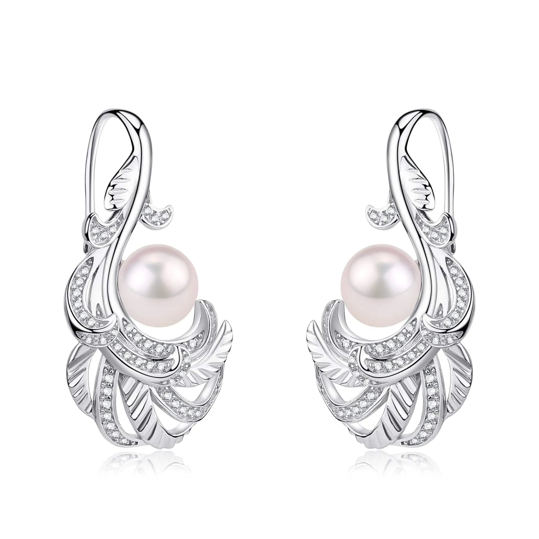 7-8mm Freshwater Pearl & Feather Earrings