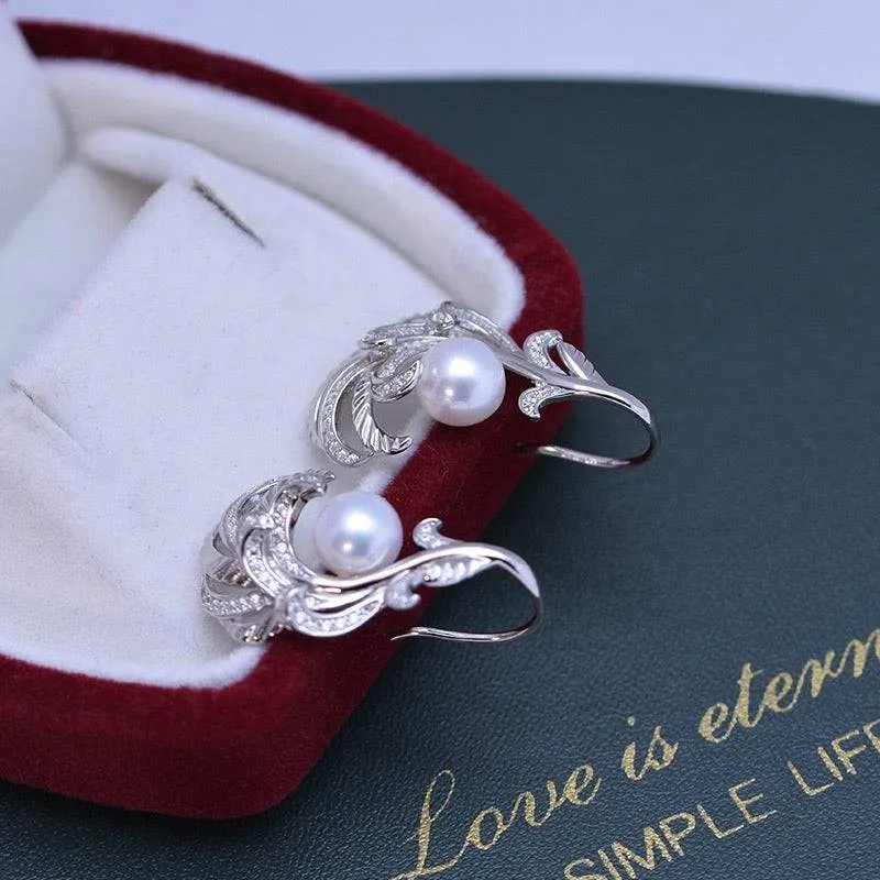7-8mm Freshwater Pearl & Feather Earrings