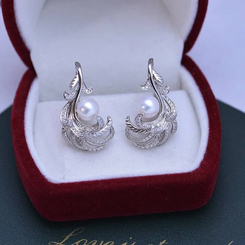 7-8mm Freshwater Pearl & Feather Earrings