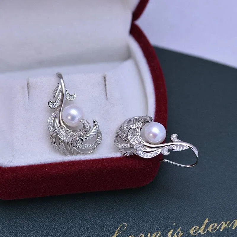 7-8mm Freshwater Pearl & Feather Earrings