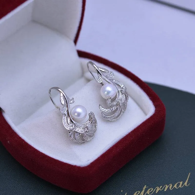 7-8mm Freshwater Pearl & Feather Earrings