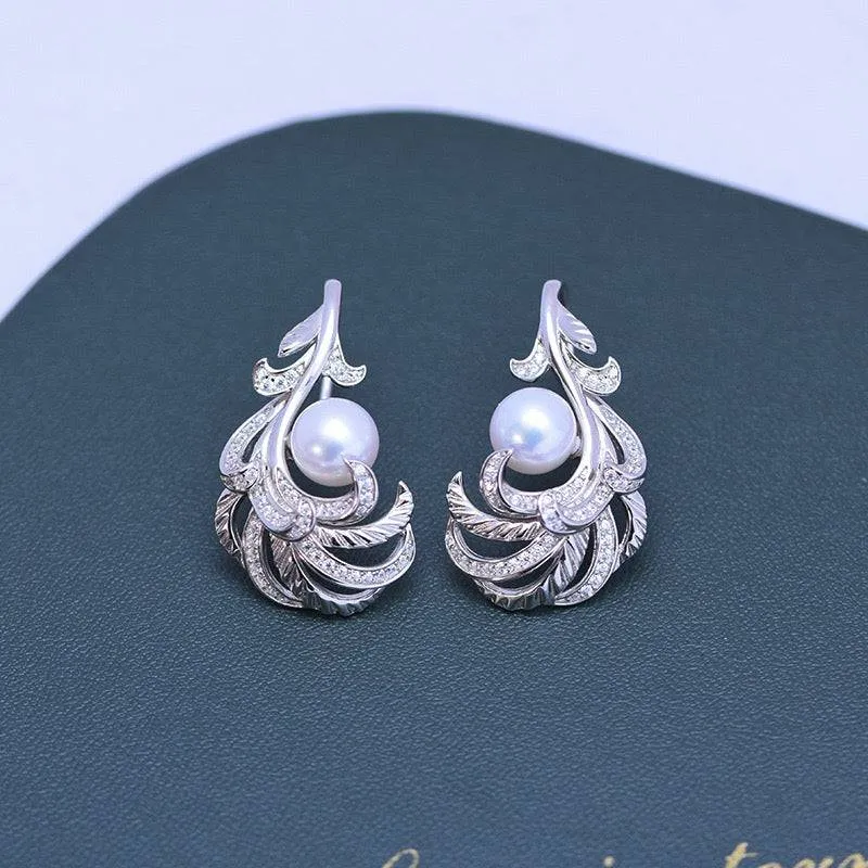 7-8mm Freshwater Pearl & Feather Earrings