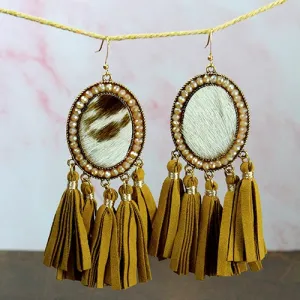734001 - Animal Hide Tassel Earrings - Brown