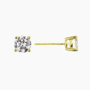 .75 Carat (each) Brilliant CZ Round Stud Earrings in Gold Overlay