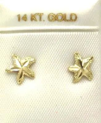 8MM 14K SOLID YELLOW GOLD HAWAIIAN SEA STAR STARFISH STUD EARRINGS DIAMOND CUT