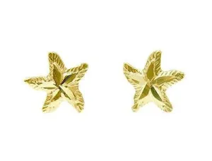 8MM 14K SOLID YELLOW GOLD HAWAIIAN SEA STAR STARFISH STUD EARRINGS DIAMOND CUT