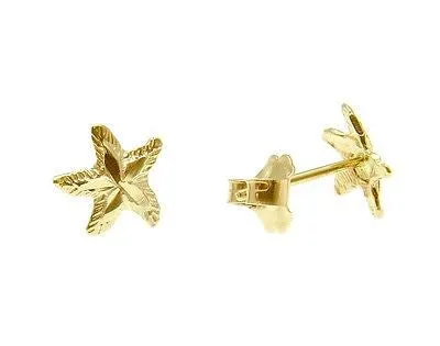 8MM 14K SOLID YELLOW GOLD HAWAIIAN SEA STAR STARFISH STUD EARRINGS DIAMOND CUT