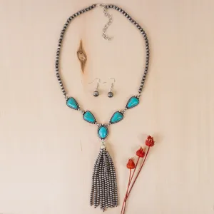 92055 - Squash Blossom Tassel Necklace - Turquoise & Silver