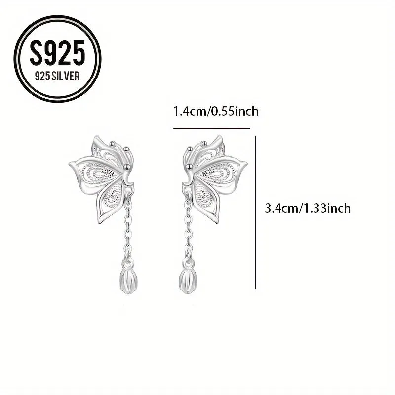 925 Silver Butterfly Tassel Earrings Hypoallergenic