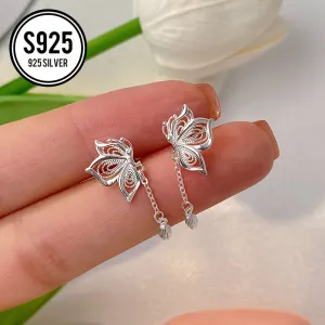 925 Silver Butterfly Tassel Earrings Hypoallergenic