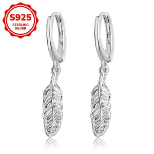 925 Silver Dangling Feather Earrings 1.5g for Daily Outfits