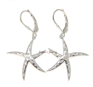 925 Silver Rhodium Hawaiian Starfish Sea Star White Opal Leverback Earrings