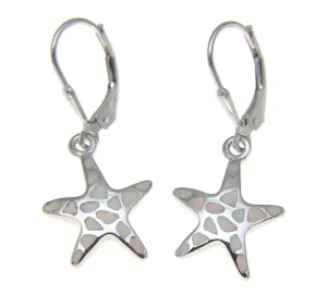 925 Silver Rhodium Hawaiian Starfish Sea Star White Opal Leverback Earrings