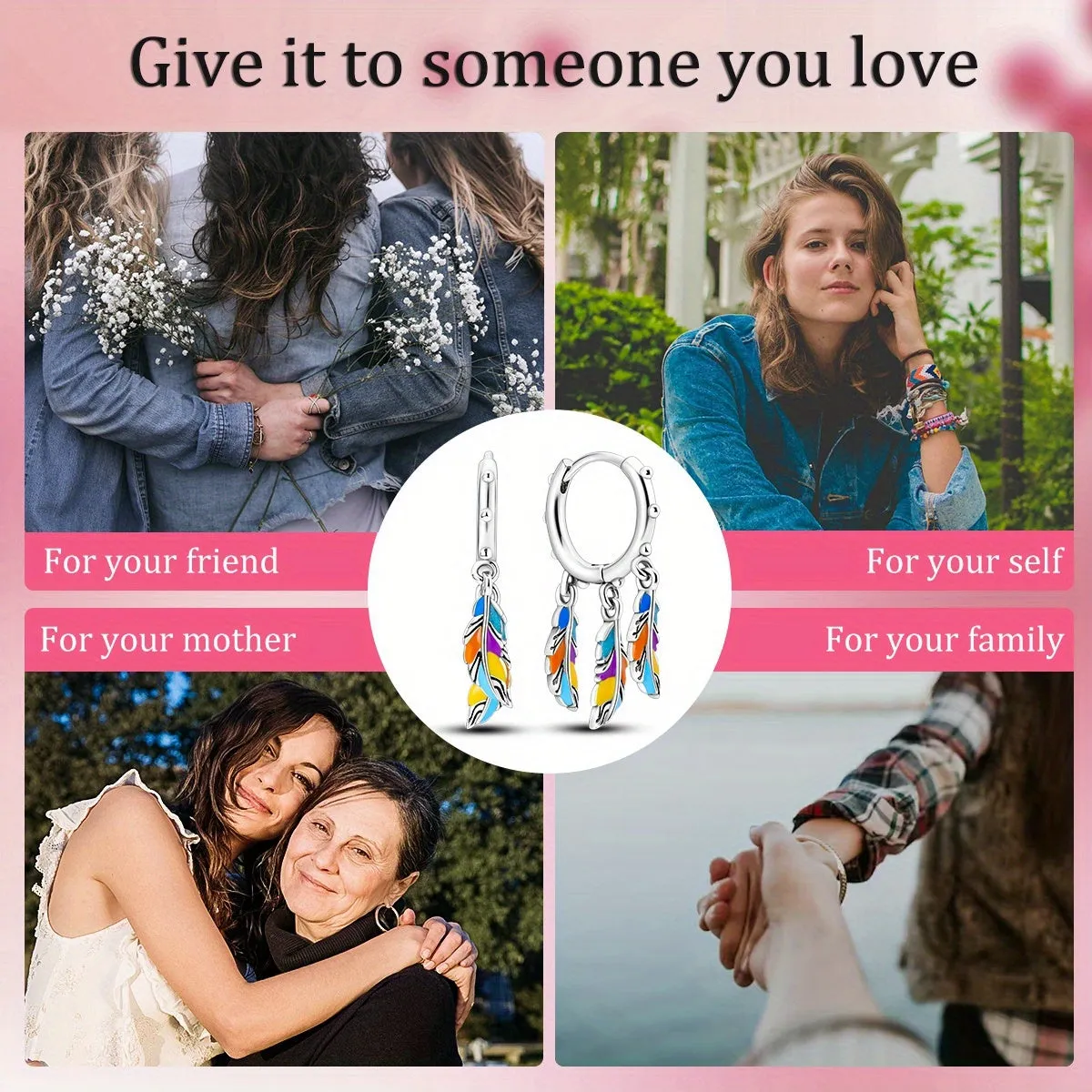925 Silver Tassel Feather Hoop Earrings Boho Style Fashion Earrings for Women